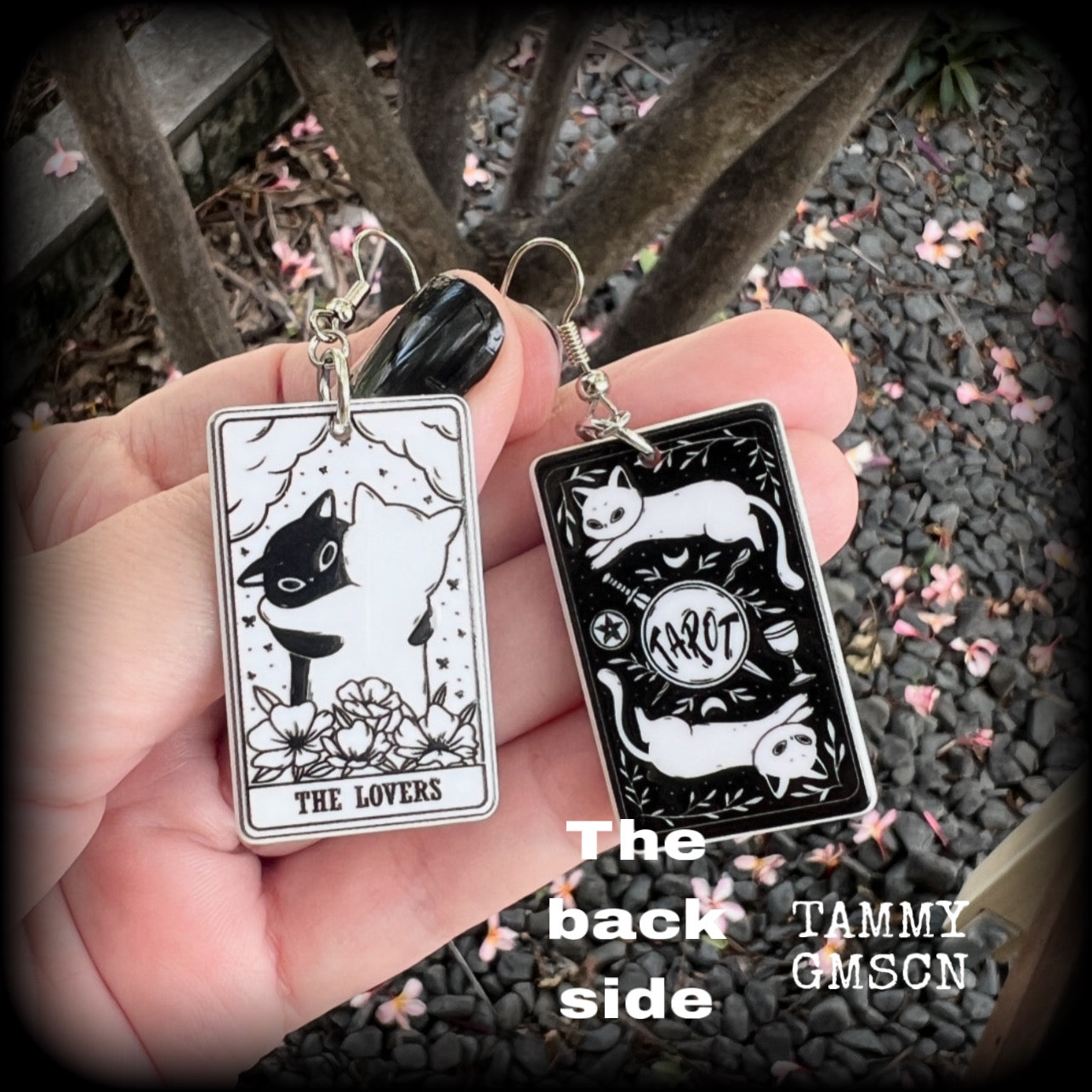 Cat tarot card earrings-The Lovers-Strength tarot jewelry