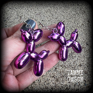 Dog earrings Balloon earrings Balloon animal earrings Balloon dog earrings Party earrings Purple earrings