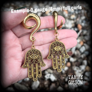 Hamsa hand gauged earrings-Esoteric ear gauges