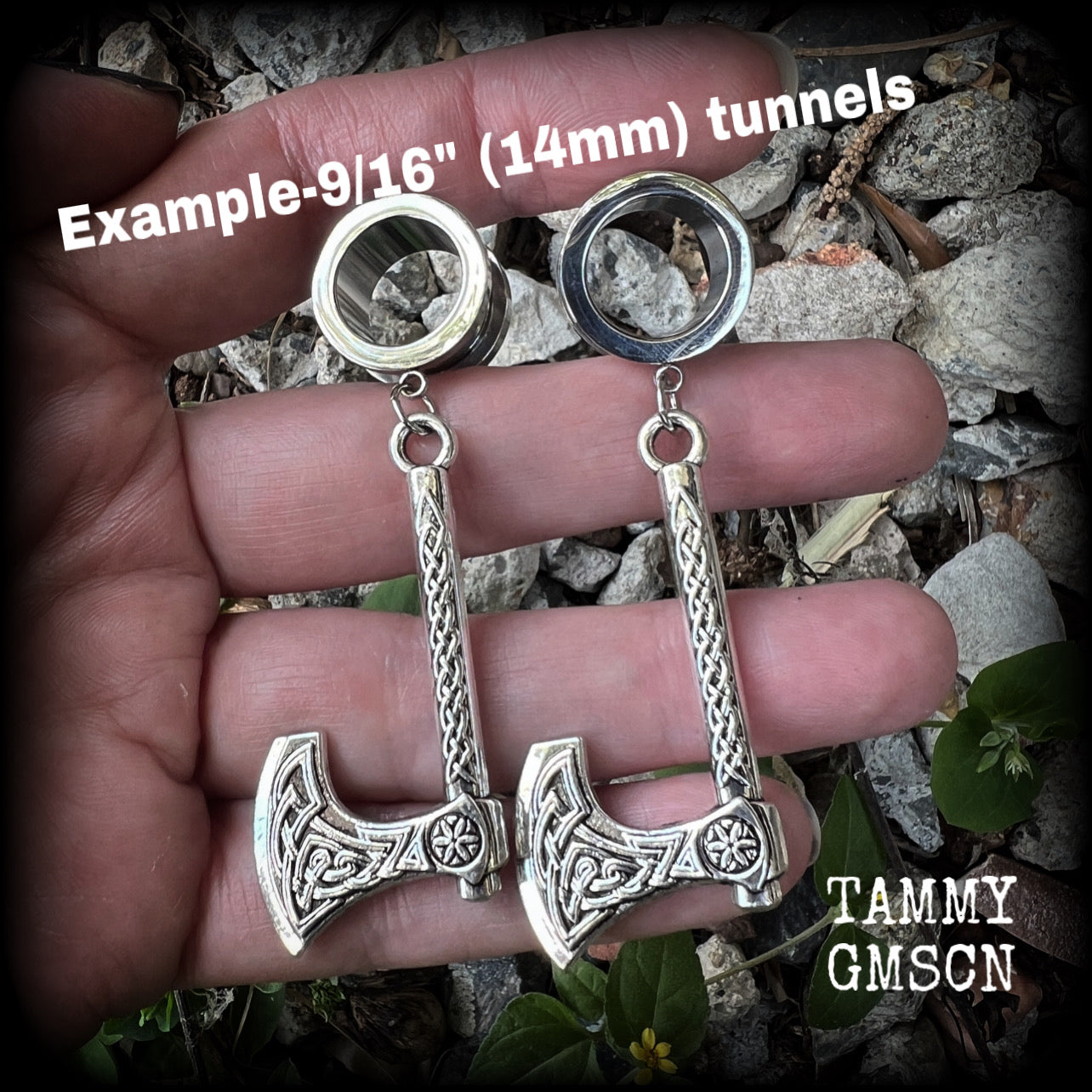 Viking axe tunnel earrings