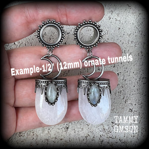 Ornate Clear quartz tunnel dangles