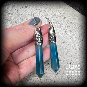 Blue agate earrings-Gemstone earrings