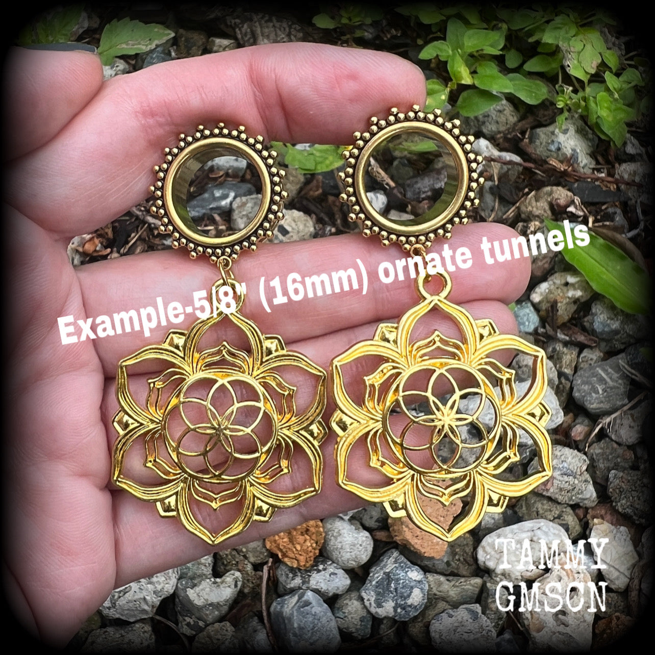 Flower of life earrings Tunnel dangles Tunnel earrings Gauged earrings Ear gauges Geometric earrings Esoteric earrings 16mm tunnels