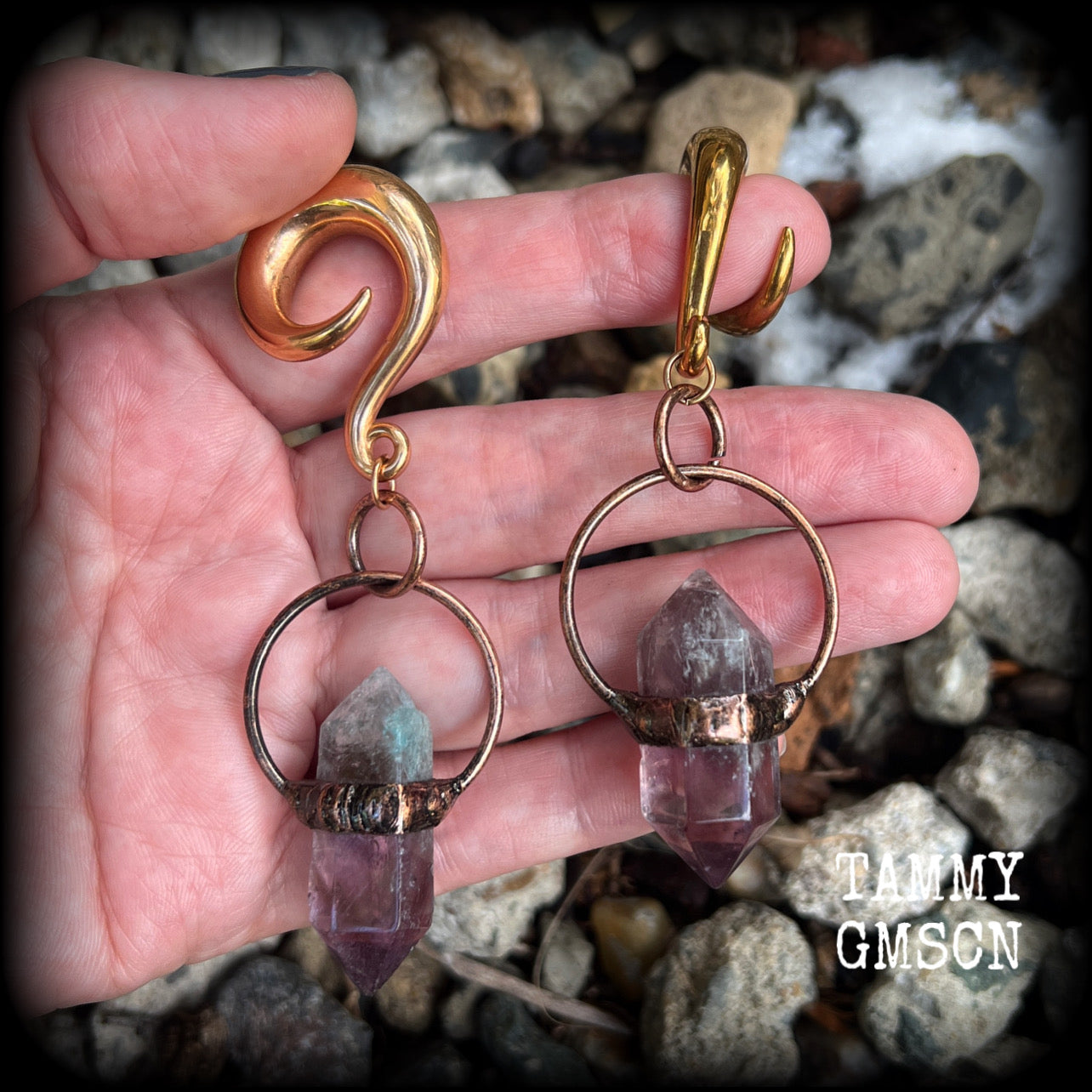 Fluorite gauged earrings-Gemstone ear weights