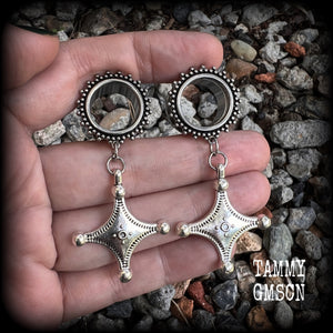 Ethnic cross tunnel earrings 