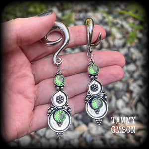 Peridot earrings Peridot gauged earrings 0 gauge ear weights Gemstone ear weights Gemstone tunnel earrings Tunnel dangles Gemstone plugs Gauged ears Body jewelry Stretched lobes Stretched ears 4mm 6mm 8mm 10mm 12mm 14mm 16mm 19mm 22mm 25mm 28mm 30mm