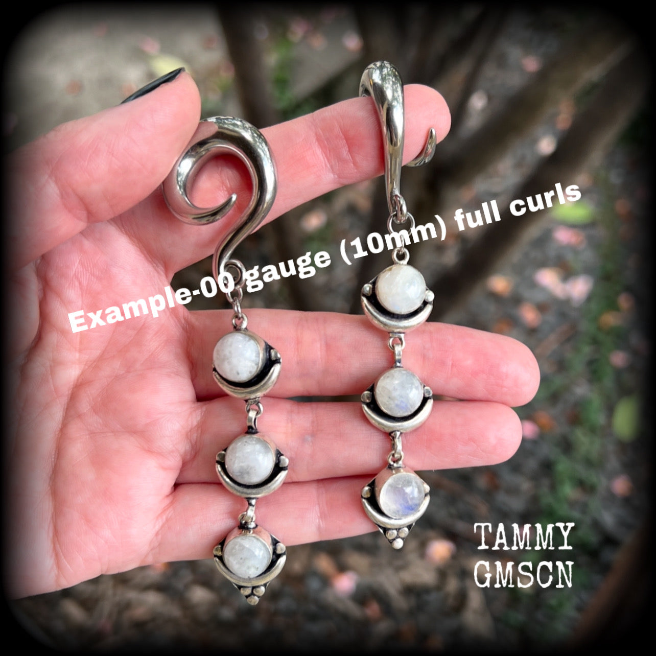 Rainbow moonstone gauged earrings-Gemstone ear gauges