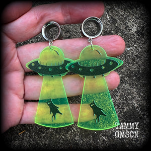 UFO cat abduction tunnel earrings