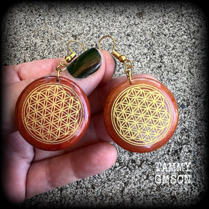 Red agate earrings-Flower of Life earrings