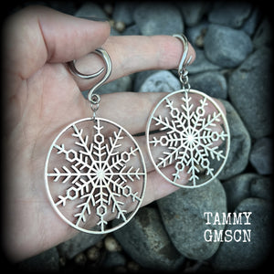 Snowflake gauged earrings-Christmas earrings