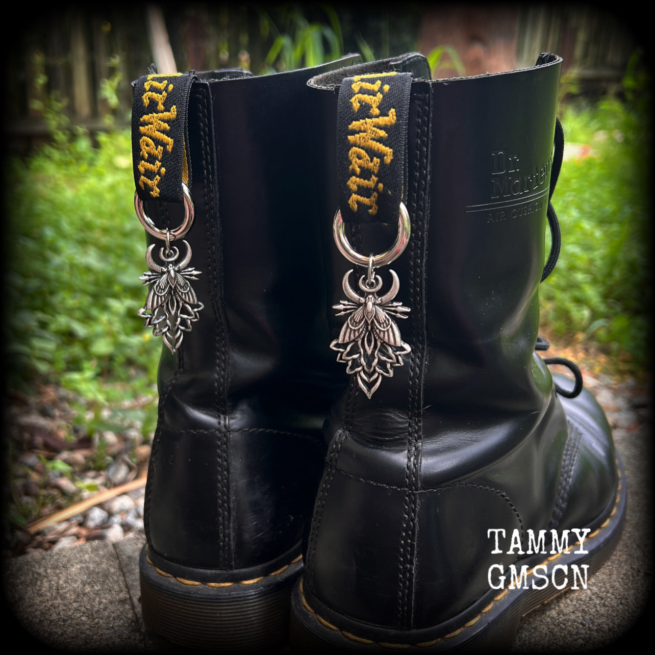 These stunning boot charms feature gorgeous pewter moth and mandala charms, measuring approx 3 across and just under 7cms from top to bottom.

Made to last, all our boot charms are made with super sturdy snap rings and strong jump rings.
