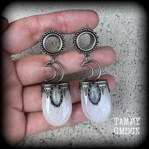 Ornate Clear quartz tunnel dangles