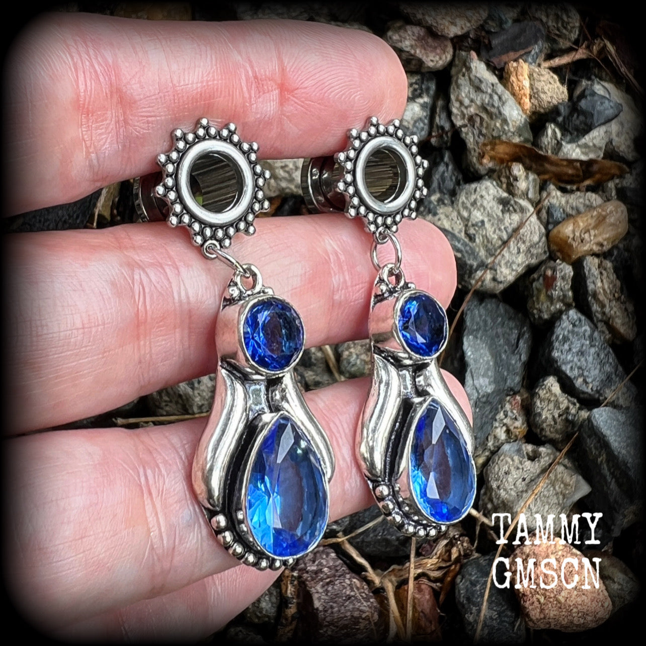 Blue topaz tunnel earrings 