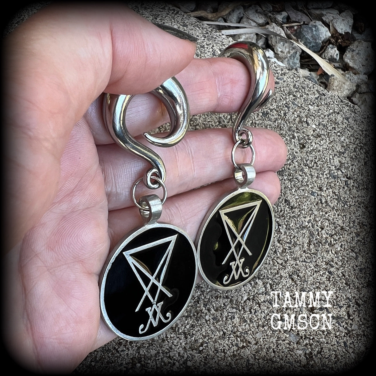 Sigil of Lucifer gauged earrings-Satanic jewelry