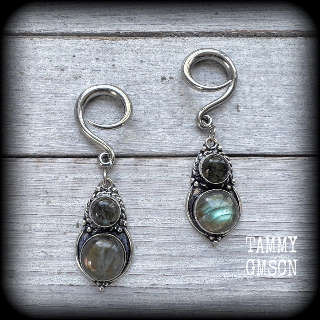 Labradorite gauged earrings-Gemstone gauges