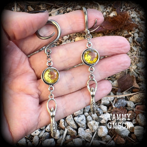 Citrine gemstone earrings 6 gauge ear weights Spiral goddess gauged earrings Body jewelry 2g 0g 00g 1/2” 9/16” 5/8” 3/4" 7/8" 1” 1.10” 1.18” Stretched ears Stretched lobes Gauged ears Gemstone ear weights Occult earrings Wicca jewellery Pagan jewelry