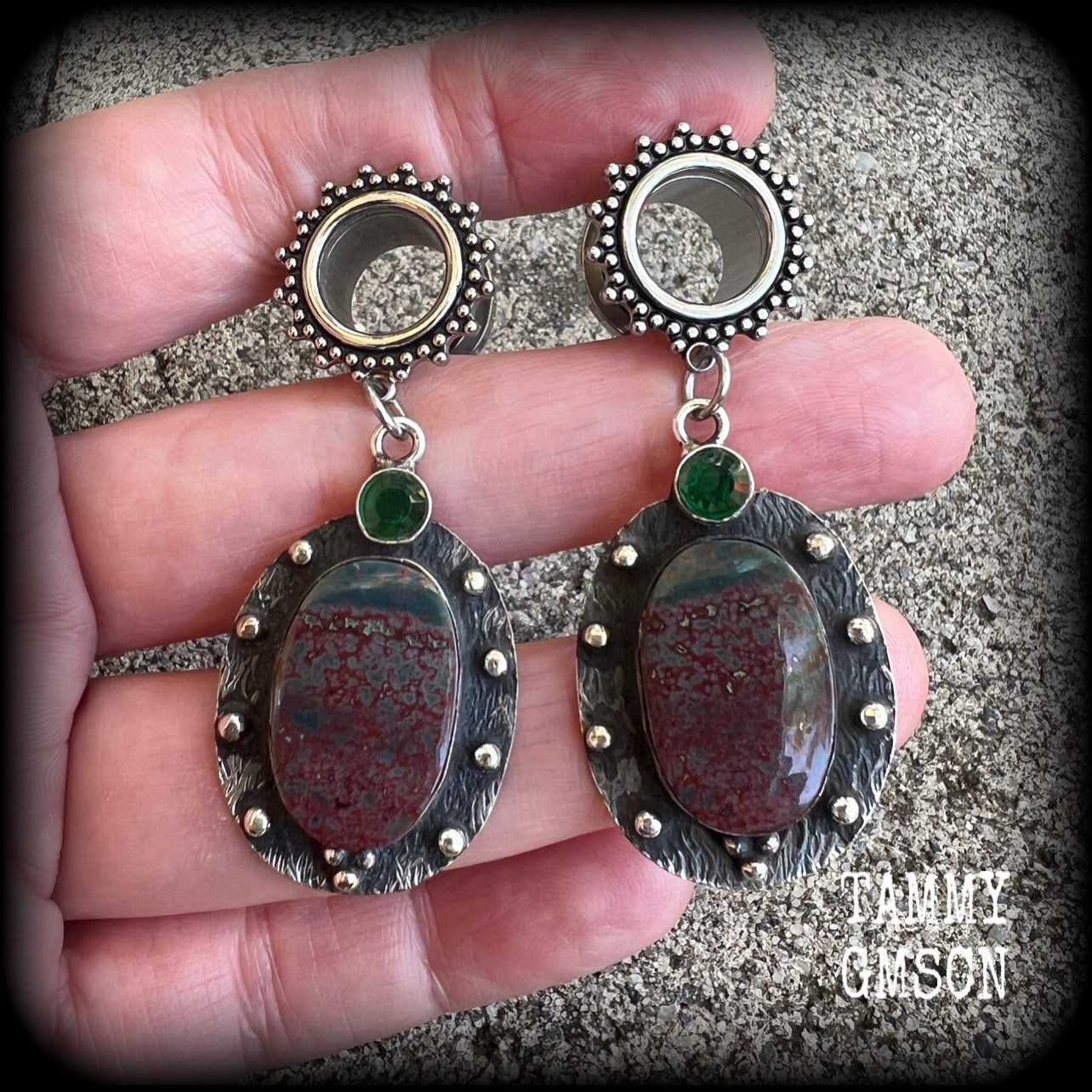 Bloodstone tunnel earrings