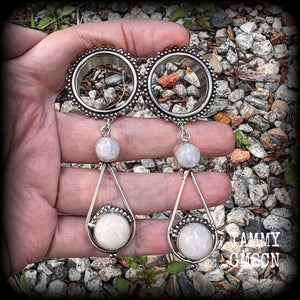 Moonstone ear weights 25mm tunnel earrings Body jewelry Gemstone ear gauges Gothic body jewelry Garnet tunnel dangles Gemstone plugs Gemstone tunnels Stretched libes Gauged earrings Gauged ears 4mm 6mm 8mm 10mm 12mm 14mm 16mm 19mm 22mm 25mm 28mm 30mm