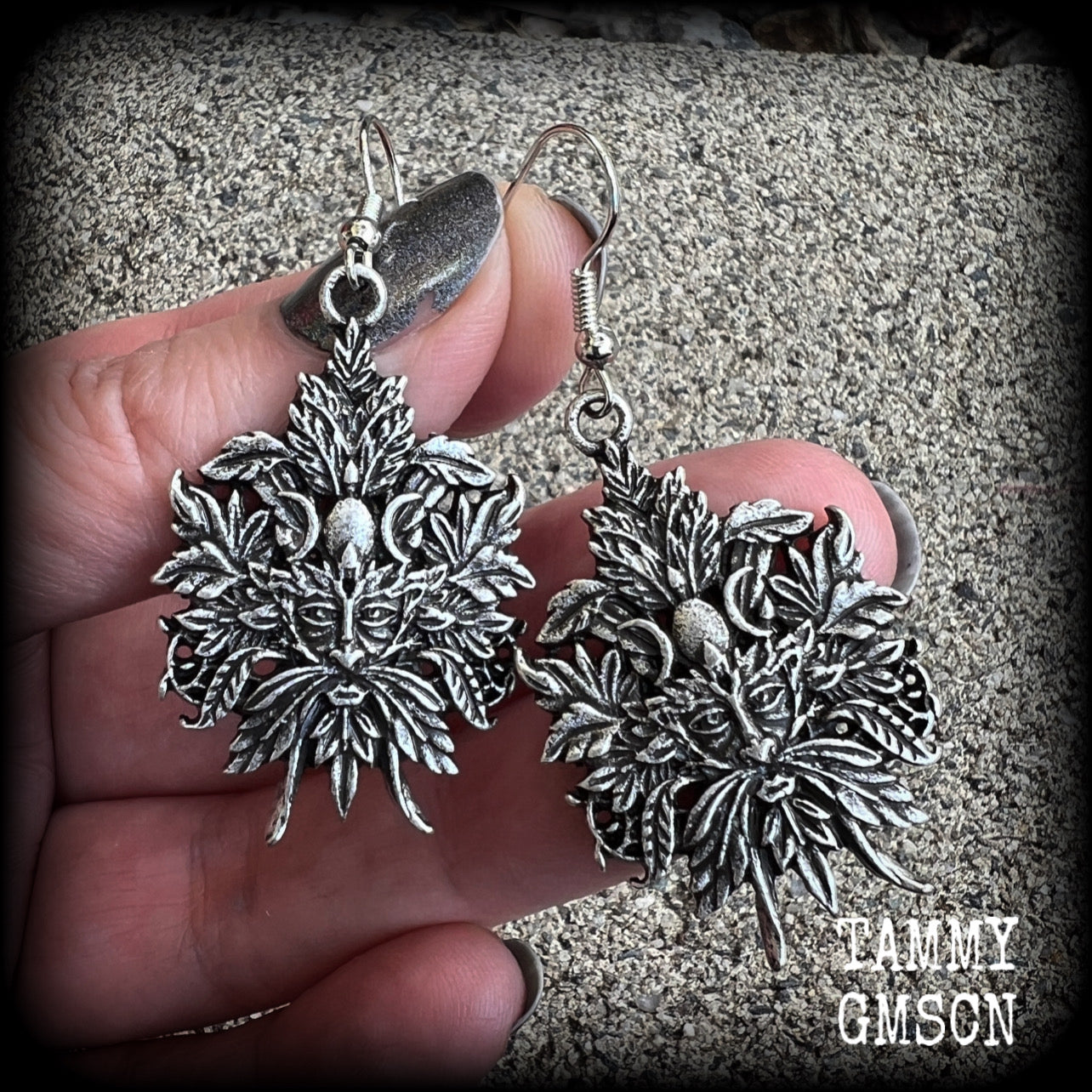 Green man earrings-Greenman earrings