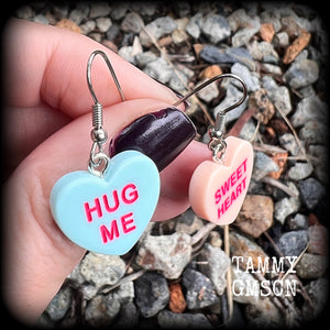 Candy hearts earrings-Mismatched earrings