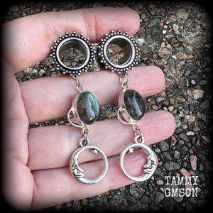 Moon goddess tunnel earrings-Labradorite gemstone tunnels