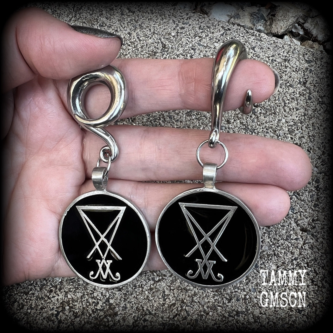 Sigil of Lucifer gauged earrings-Satanic jewelry