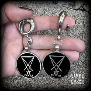 Sigil of Lucifer gauged earrings-Satanic jewelry