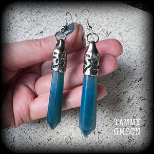 Blue agate earrings-Gemstone earrings