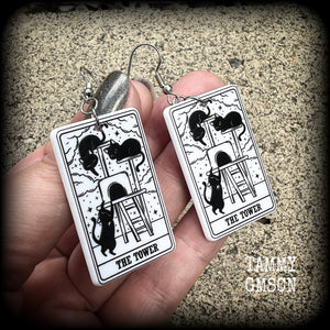 The Cat Tower tarot card earrings