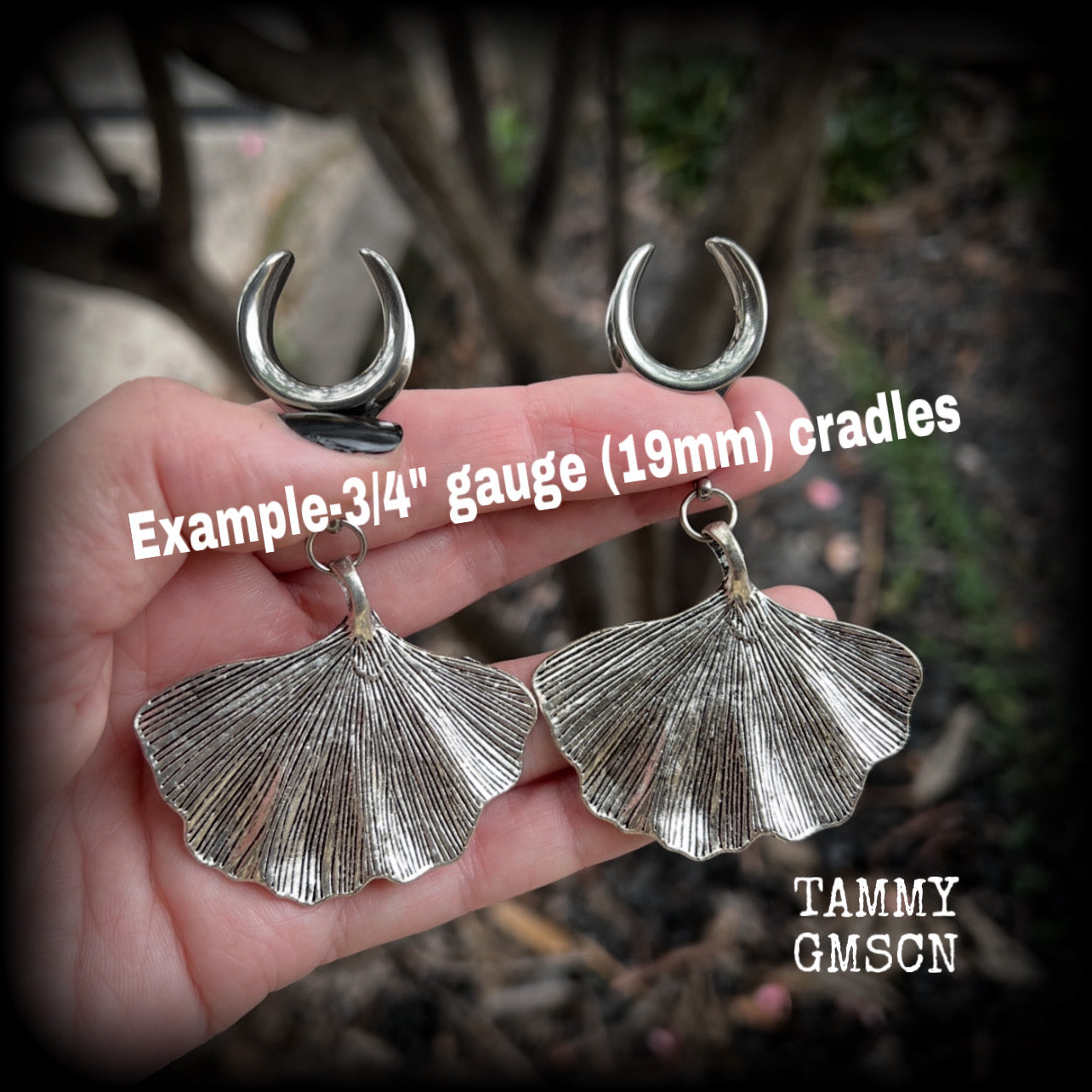 Silver ginkgo leaf gauged earrings-Goddess Gaia gauged earrings