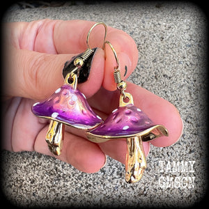 Purple mushroom earrings-Alice in Wonderland earrings