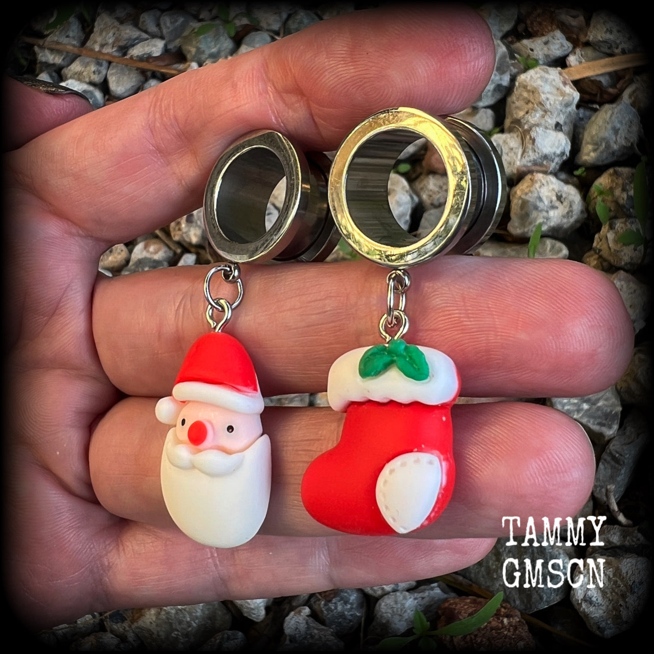 Santa claus 00 gauge tunnels Secret santa Stocking stuffers Christmas stocking Santa stocking ear gauges Gauged earrings Stretched lobes Gauged ears Ear hangers Christmas gifts Christmas plugs Xmas 4mm 6mm 8mm 10mm 12mm 14mm 16mm 19mm 22mm 25mm 28mm 