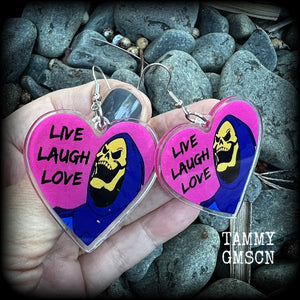 Skeletor earrings-Live laugh love halloween earrings