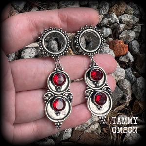 Ornate Garnet gemstone tunnel dangles