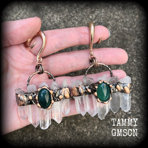 Clear quartz and green cabachon ear weights