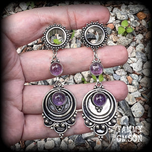 Amethyst ear weights 12mm tunnel earrings  jewelry Gemstone ear gauges Gypsy boho body jewelry Gemstone tunnel dangles Gemstone plugs Ear hangers Stretched lobes Gauged earrings Gauged ears 4mm 6mm 8mm 10mm 12mm 14mm 16mm 19mm 22mm 25mm 28mm 30mm