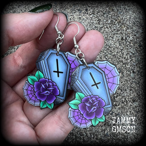 Pastel goth coffin earrings-Halloween earrings