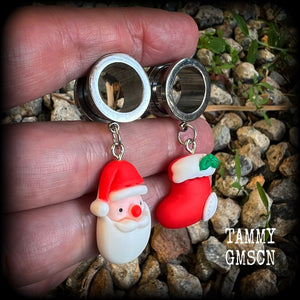 Santa claus 00 gauge tunnels Secret santa Stocking stuffers Christmas stocking Santa stocking ear gauges Gauged earrings Stretched lobes Gauged ears Ear hangers Christmas gifts Christmas plugs Xmas 4mm 6mm 8mm 10mm 12mm 14mm 16mm 19mm 22mm 25mm 28mm 