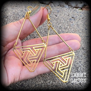 MC Escher triangle earrings-Geometric earrings