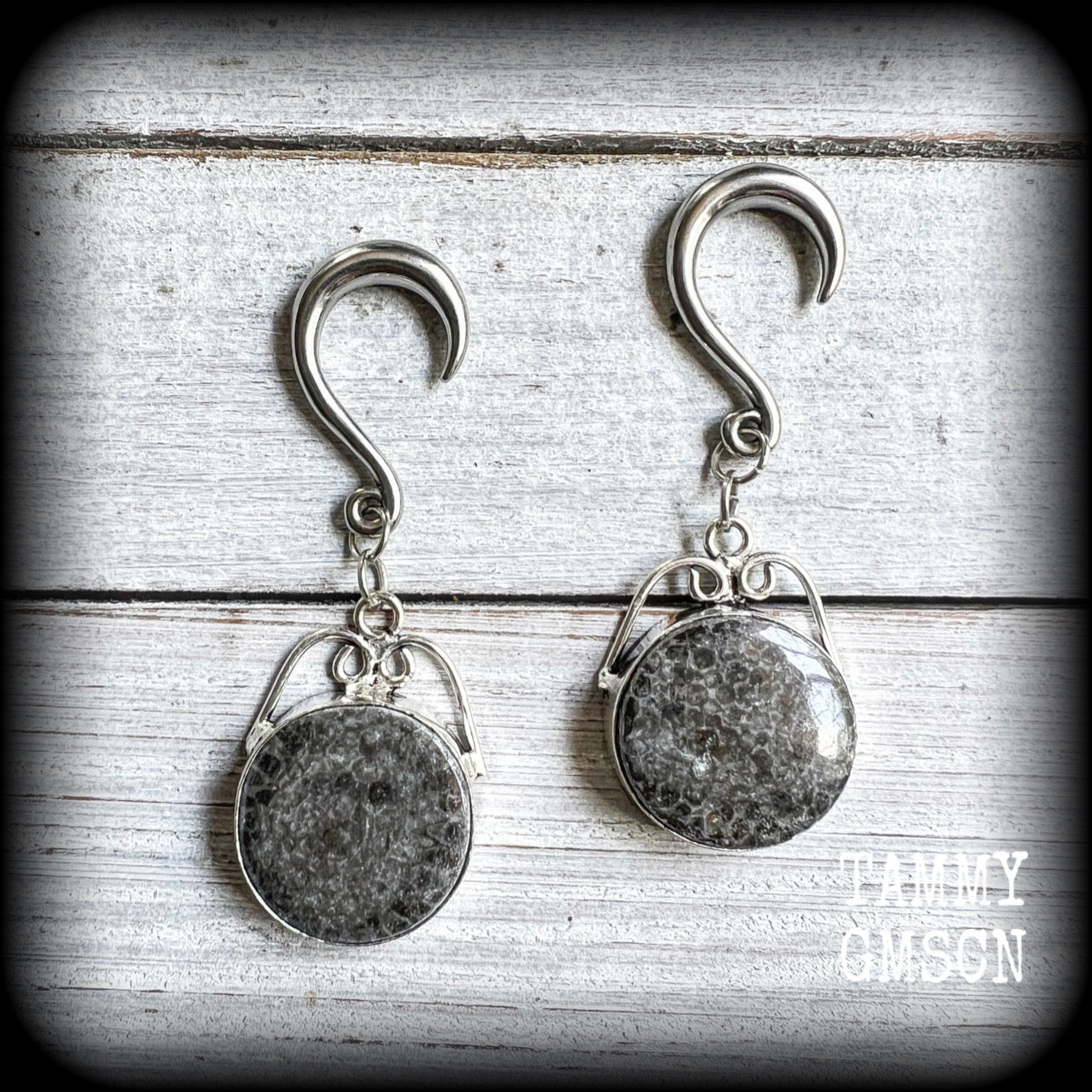 Stingray coral jasper gauged earrings-Hanging gauges