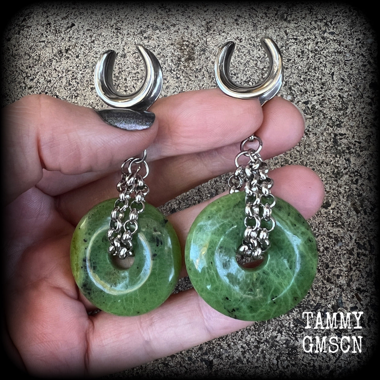 Olive jasper gauged earrings-Gemstone gauges