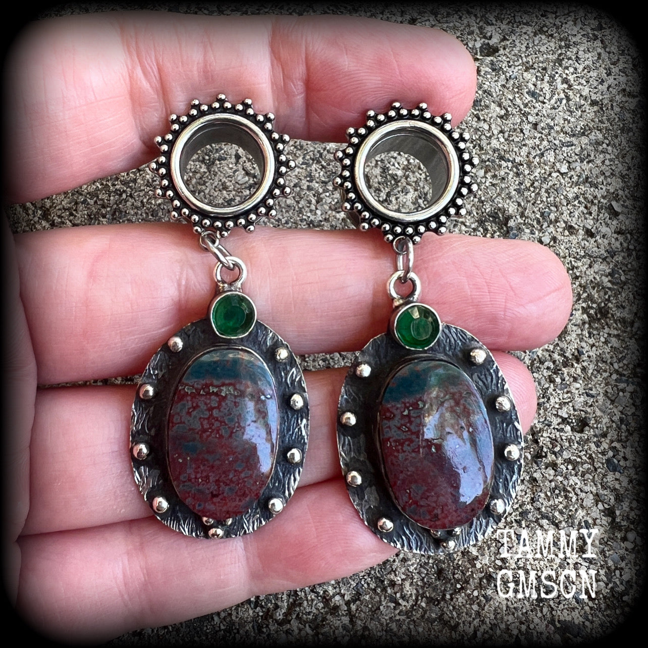 Bloodstone tunnel earrings