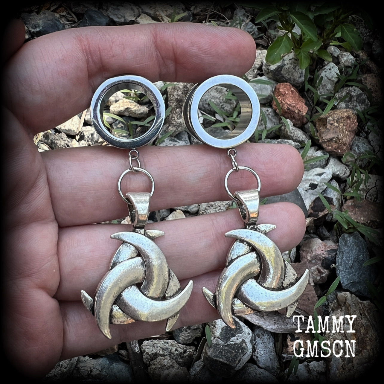 Triple horn tunnel earrings-Viking jewelry
