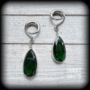 Emerald green gemstone gauged earrings-Teardrop earrings