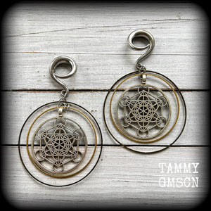 Metatrons cube gauged earrings