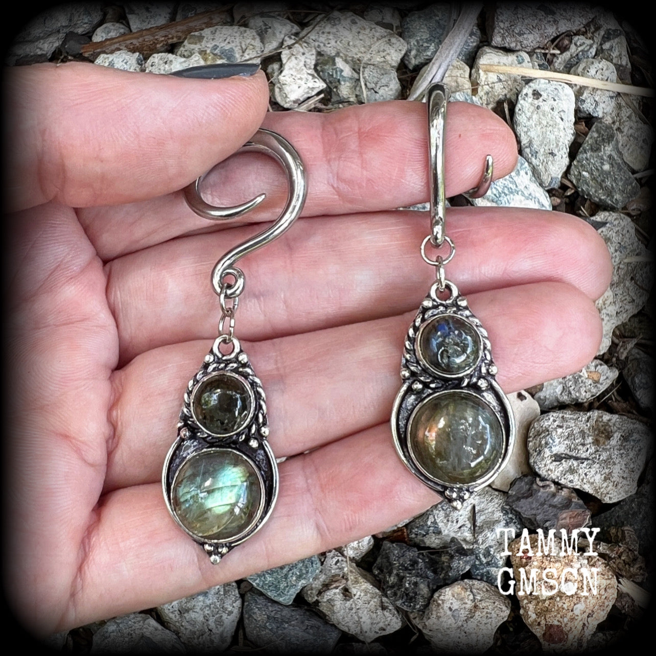 Labradorite gauged earrings-Gemstone gauges