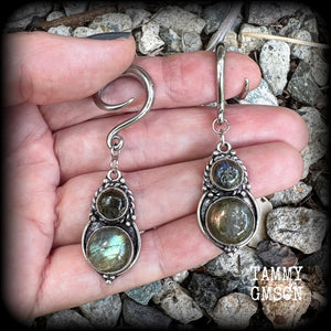 Labradorite gauged earrings-Gemstone gauges