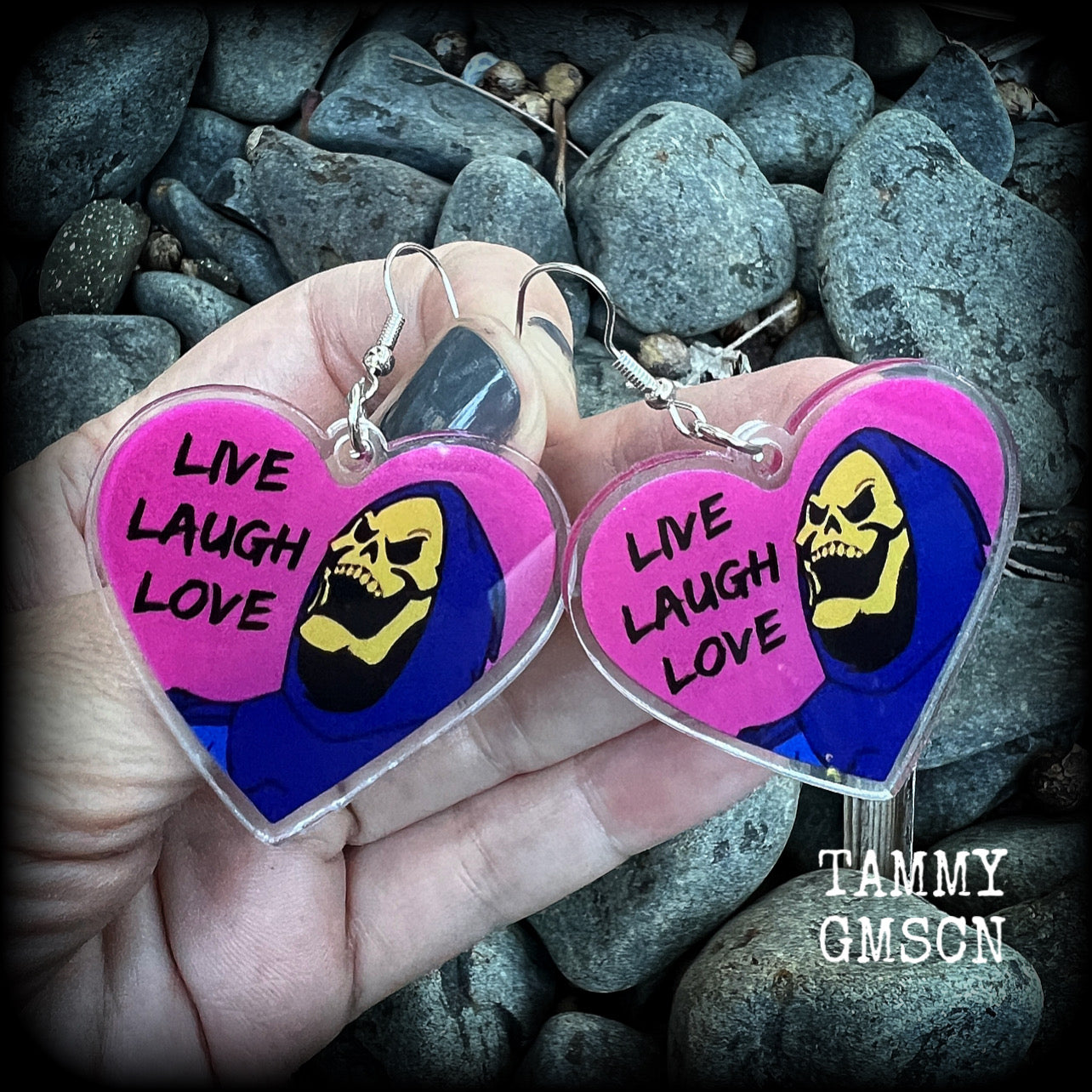 Skeletor earrings-Live laugh love halloween earrings