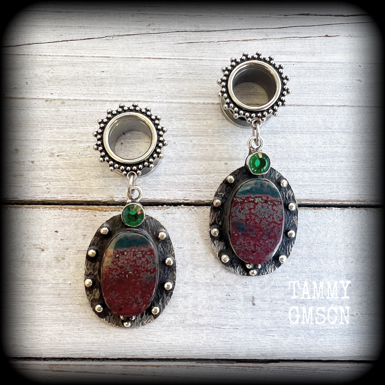 Bloodstone tunnel earrings