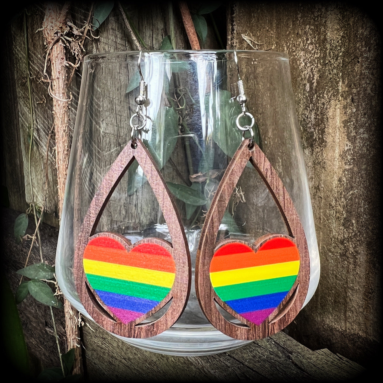 Pride flag earrings-Pride heart earrings